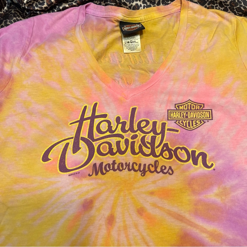 Y2k Harley Davidson Motorcycles Tie-Dye V-neck T-shirt - Picture 7 of 10